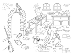 Princess Cinderella Scrubbing Kitchen Floor Kids Coloring Pages Pdf, Free Vectors File